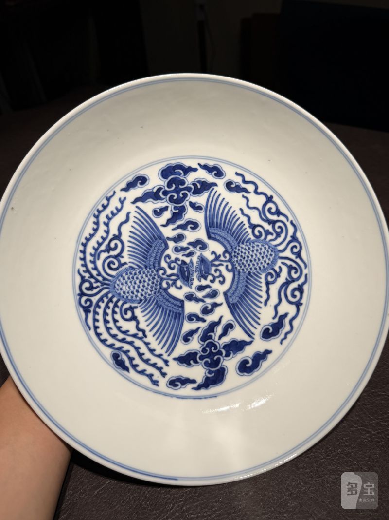 清同治 青花云凤纹盘 - 图7
